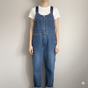 Vintage Big B Denim Bib Overalls w/ Front Zip - Large